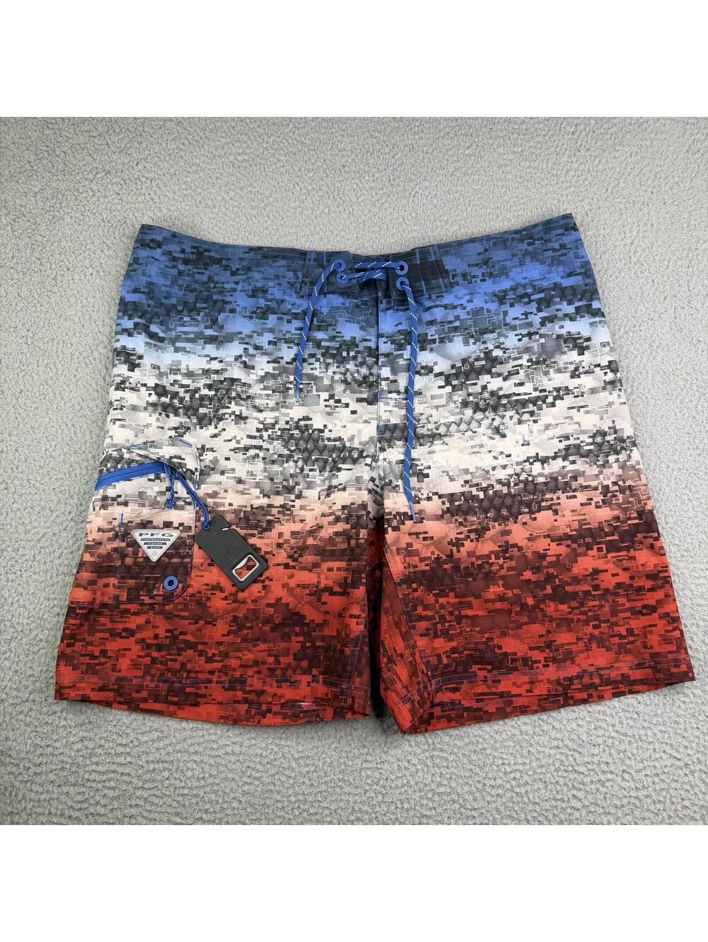 Columbia PFG Mens Shorts 40x9 Red White Blue Swim Trunks OffShore II Digi Camo